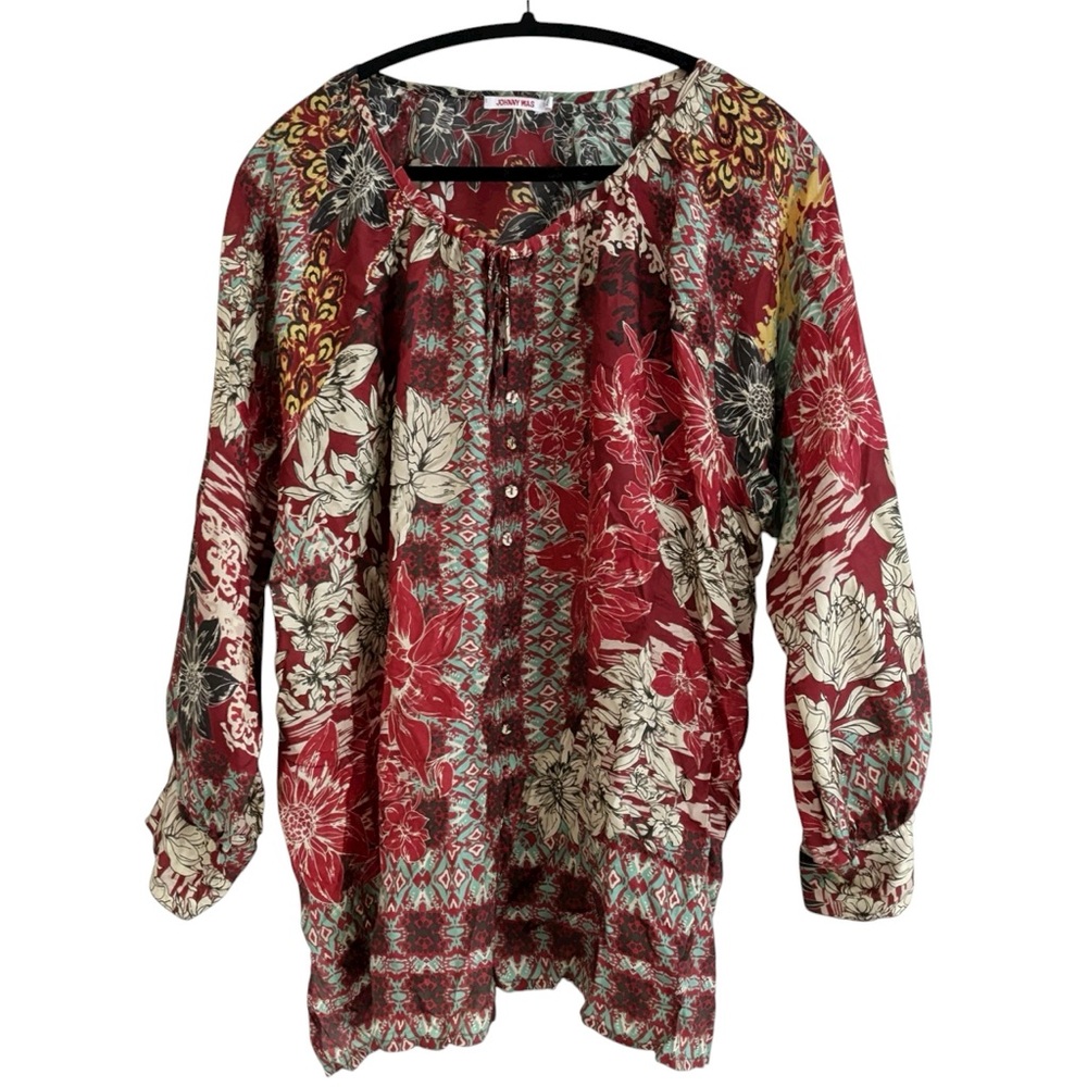 Johnny Was RARE Silk IKAT Aztec Peasant Blouse Size X-Large (16) - Picture 3 of 6